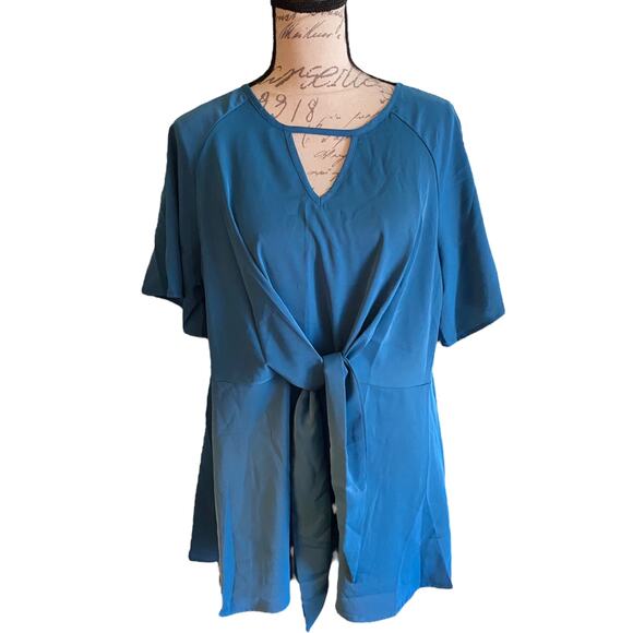 Bloomchic Teal Blue/Green Keyhole Tie Front Shirt 14/16 - Picture 1 of 4